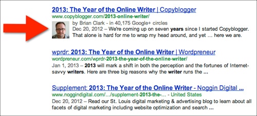 Notice how the search result with the photograph stands out more than the text-only results? This is one of the benefits of AuthorRank.