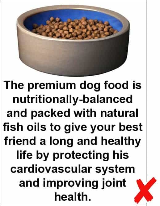 Example of a photo caption that's too long: The premium dog food is nutritionally-balanced and packed with natural fish oils to give your best friend a long and healthy life by protecting his cardiovascular system and improving joint health.