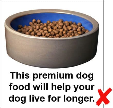 Photo caption example: This premium dog food will help your dog live for longer.