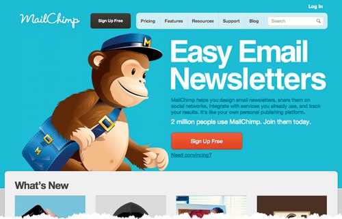 It's easy to spot the brightly coloured call-to-action - you don't even need to scroll down the MailChimp web page to see it. (That's called being 